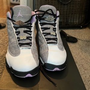 Pre own white purple and black plaid 13s
